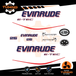 Kit Adesivi Motore Marino Fuoribordo Evinrude e-tec 25 cv - ROSSO