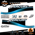 Outboard Marine Engine Stickers Kit Mercury 75 Hp - Saltwater BLUE