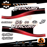 Outboard Marine Engine Stickers Kit Mercury 90 Hp - Optimax RED