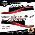 Outboard Marine Engine Stickers Kit Mercury 90 Hp - Saltwater RED