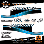 Outboard Marine Engine Stickers Kit Mercury 150 Hp - Optimax BLUE