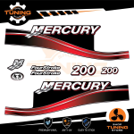 Outboard Marine Engine Stickers Kit Mercury 200 Hp - Four Stroke RED