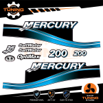 Outboard Marine Engine Stickers Kit Mercury 200 Hp - Saltwater BLUE