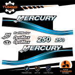 Outboard Marine Engine Stickers Kit Mercury 250 Hp - Optimax BLUE