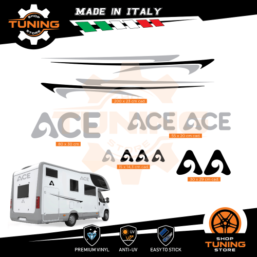 Prodotto: Kit-Camper_Ace-Caravans_N - Kit Decalcomanie Adesivi Stickers  Camper Ace-Caravans - versione N - STS