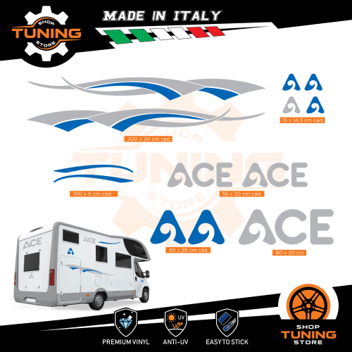 Prodotto: Kit-Camper_Ace-Caravans_N - Kit Decalcomanie Adesivi Stickers  Camper Ace-Caravans - versione N - STS